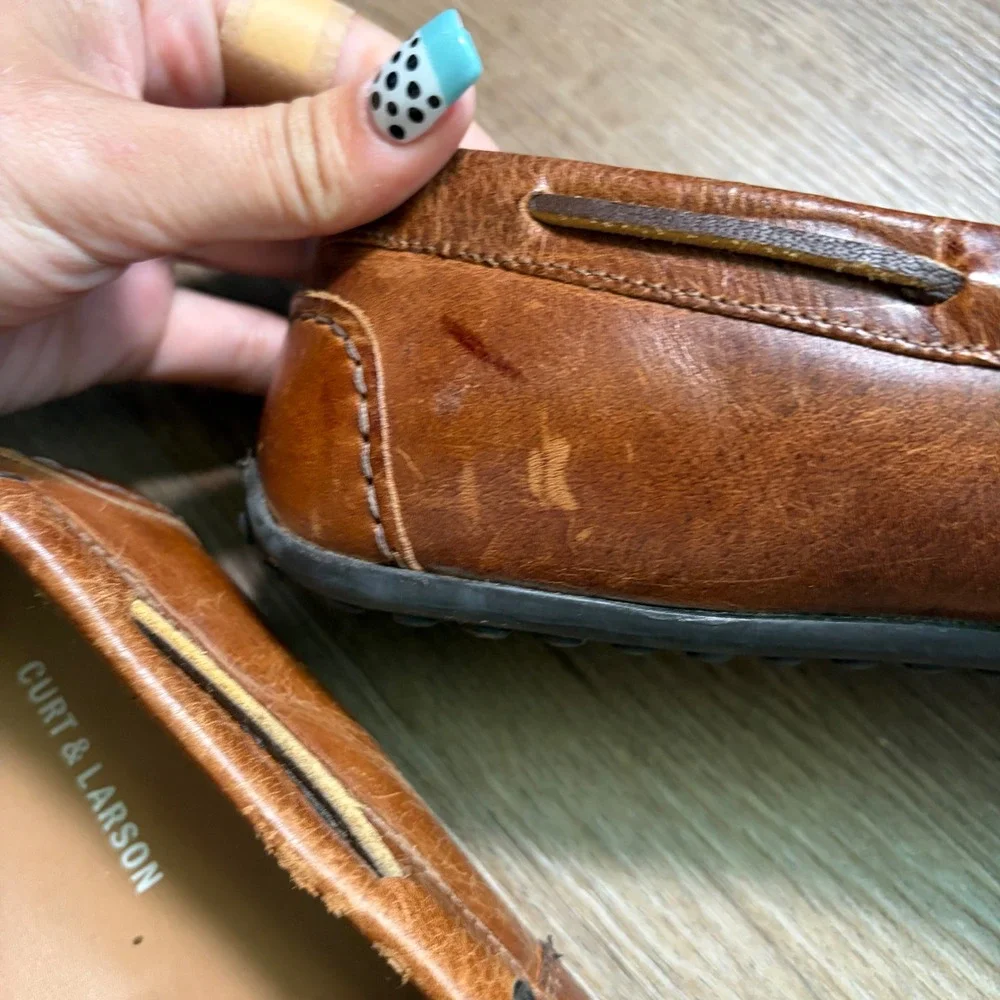 Curt & Larson Santos Tan Leather Driving Loafers Mens‎ 8.5 Brown Slip On Shoes